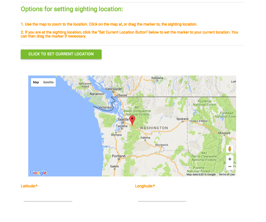 The new location options on the otter spotter submission form.